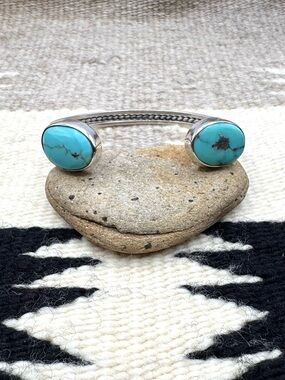 Navajo Native American Sterling Silver Turquoise Cuff Bracelet 6.75"